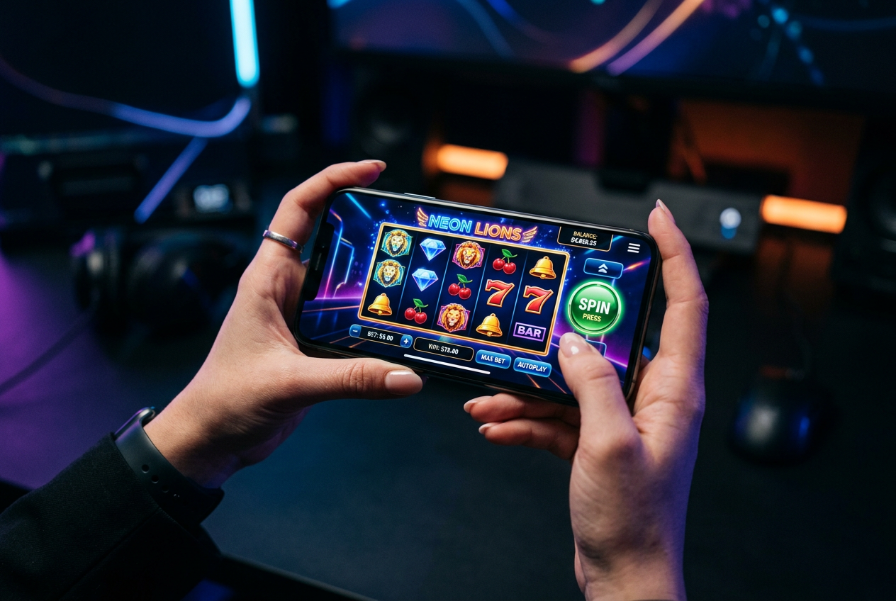 Osoba korzystająca z nowoczesnego kasyna online na smartfonie z zachowaniem prywatności