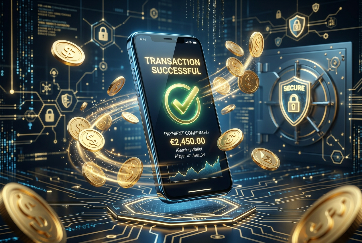 Ilustracja przedstawiająca cyfrowe mechanizmy płatności i złote monety symbolizujące płynność finansową