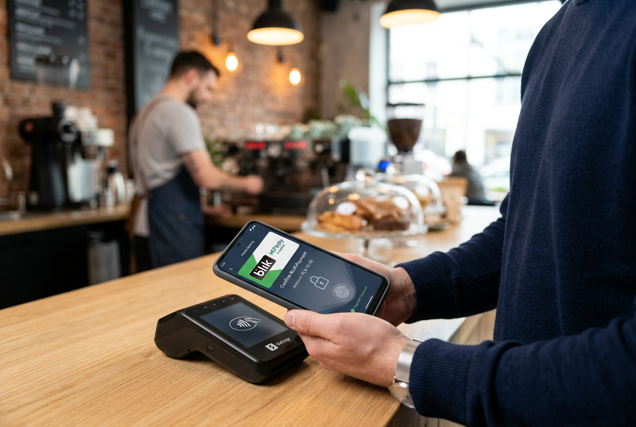 Smartfon z aplikacją mobilną do bezpiecznych płatności BLIK i e-portfelami w kasynie online