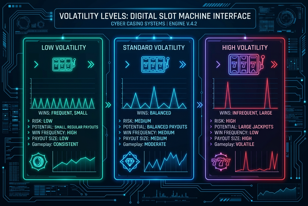 Abstract diagram showing Wazdan Volatility Levels in a futuristic digital interface